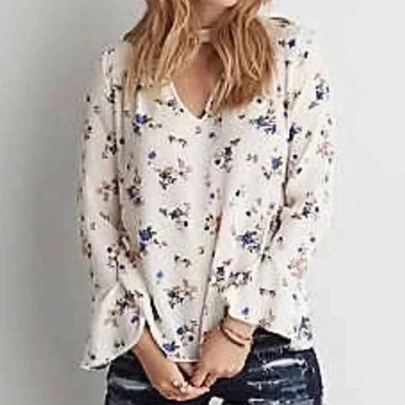 AMERICAN Eagle Floral Blouse long sleeve lightweight - Picture 1 of 9